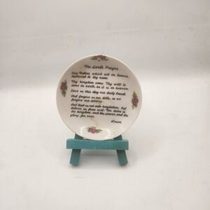 Vintage The Lords Prayer Miniature Decorative Plate Japan Pink Floral 4 Inch